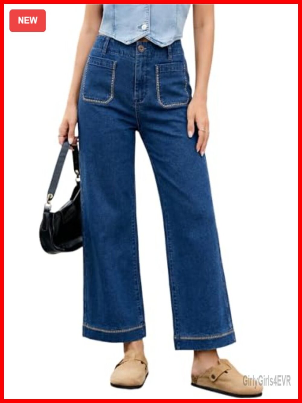 Wide Leg High Waisted Cropped Ankle Stretchy Jeans Straight Leg Denim Pants